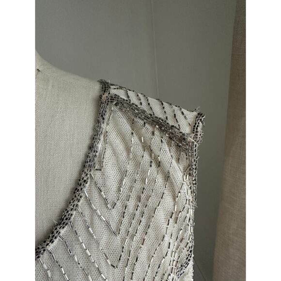 RARE Art Deco Silver Bridal Tunic Egyptian Motif Beaded Sheer Mesh Vintage 1920s - Picture 4 of 10